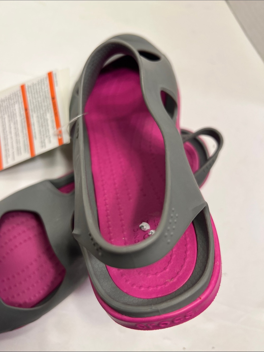 CROCS Gray Upper with Pink Footbed Women's Slingback Sandals - Picture 4 of 7